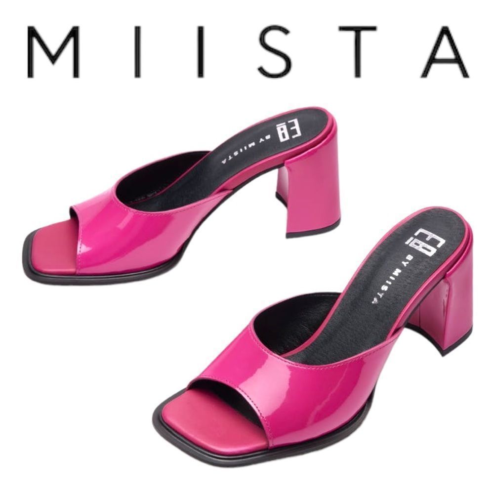 Miista Hot Pink Patent Leather Block Heel Sandals
